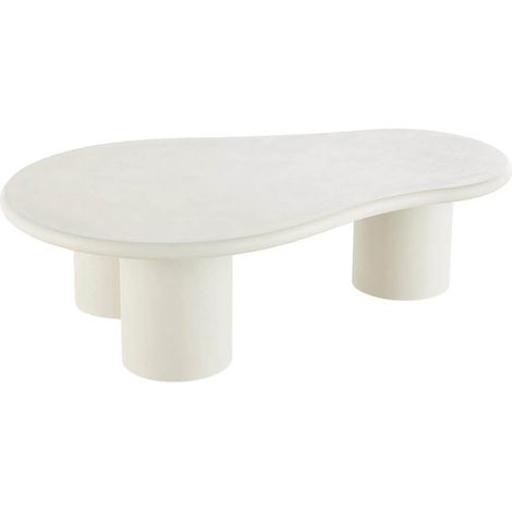 PALMA - Table basse Ovale 3 Pieds MDF Aspect Ciment Crème (1/5)