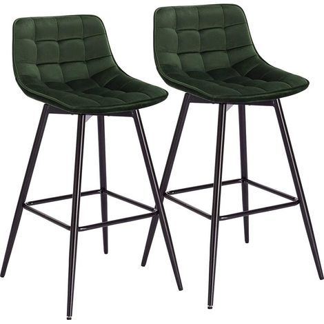 WOLTU Barhocker 2er Set Designer Barstuhl Hocker Tresenhocker Bistrohocker mit Fußstütze, Samt, Metallbeine, dunkelgrün (1/5)