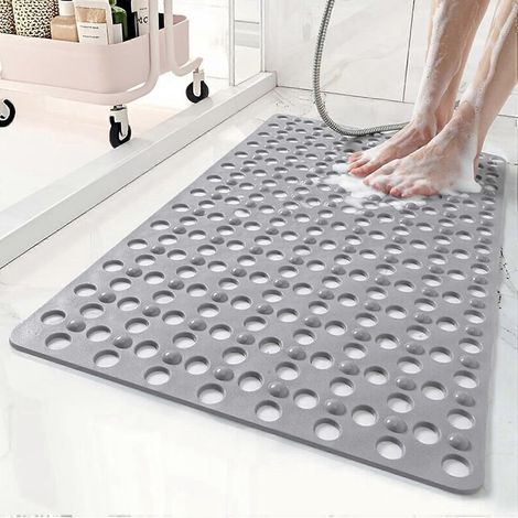 Tapis de bain antidérapant Sun Icon Power Grid pour baignoire et douche 79 x 43 cm trous de drainage rapide ventouses gris doux (1/5)