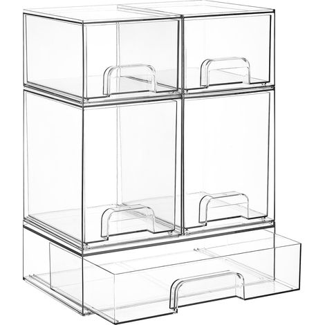 Ensemble de 5 tiroirs de rangement transparents empilables, boîtes de rangement en plastique  Boîtes multi-usages pour ranger les biberons, idéales pour la cuisine, la salle de bain, sous l'évier, dan (1/5)