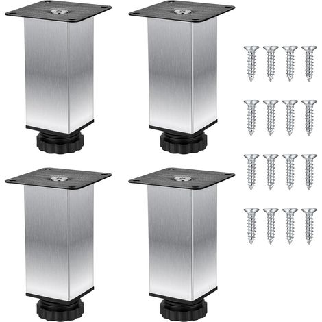 4 gambe per mobili, piedini per mobili da 10 cm, gambe per mobili regolabili 0-12 mm, gambe regolabili in acciaio inossidabile, gambe regolabili in altezza, gambe per divani per mobili da letto, tavol