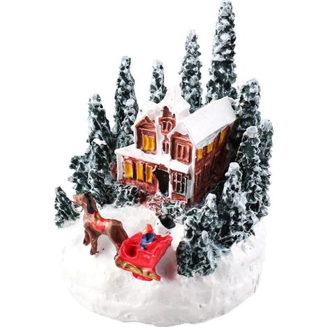 Maison De Noël - Maison Illuminée À Led Avec Figurines - Décoration Festive En Pvc Et Résine - Pour Intérieur Bureau Vitre - Lot De 1 (1/5)