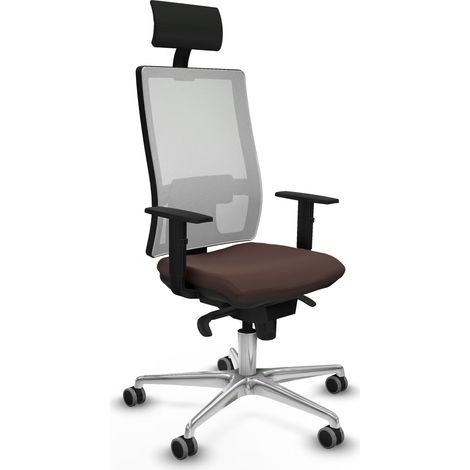 Horna sincro malla blanca similpiel marrón oscuro brazos 1D base aluminio cabecero fijo ruedas 65mm engomadas (1/5)