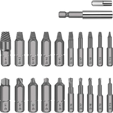 Kit d'extraction de vis endommagées 22 pièces, kit de démontage pour boulons cassés, extracteur HSS tout usage avec porte-embout magnétique extensible et adaptateur de douille, argent (1/5)