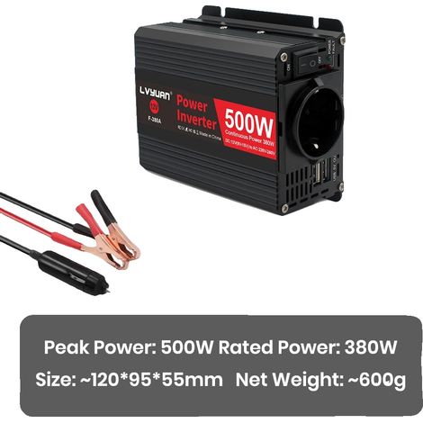 Inversor de potencia, potencia máxima de 2000 W, diseño compacto, 12 V-220 V-500 W (1/2)
