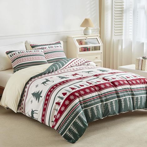 Ensemble de literie sapin de Noël 200x200 cm microfibre rouge vert 3 pièces