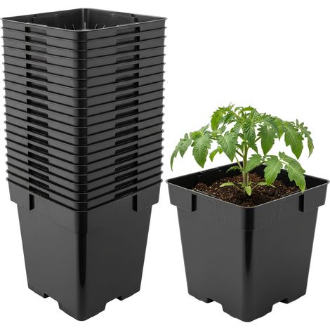 Garronda Pot de Fleur Carré en Plastique 16 × H 16 cm (3L) Lot 20 Godets Semis Pots de Pépinière avec Drainage Résistants Intempéries pour Culture Plantes Jardin Serre Intérieur Extérieur GD-0199