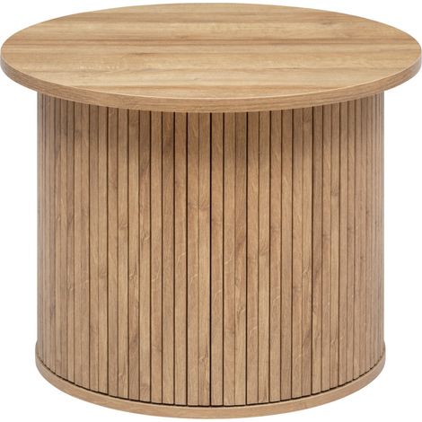 Table à café ronde en placage effet bois coloris naturel - diamètre 60 x Hauteur 45 cm -PEGANE- (1/3)