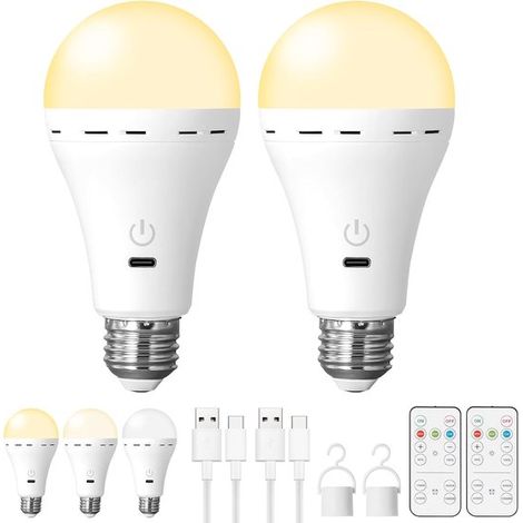 Wiederaufladbare LED-Lampe mit Akku E26 E27-Fassung Kabellos 2200 mAh 300 Lumen 3 Farbtemperaturen Dimmbar Timerfunktion Mit Fernbedienung und 2 (1/5)