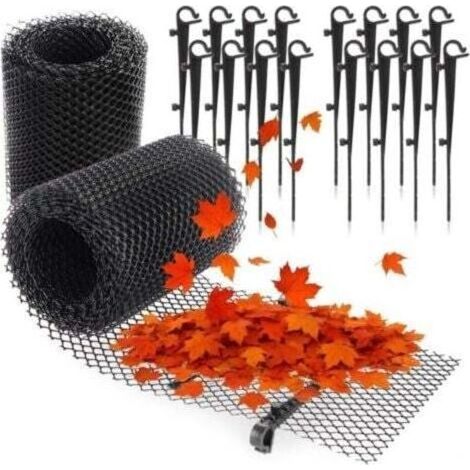 Filets de protection de gouttière – 2 rouleaux de 6 m, maille fine 3 mm, avec 16 clips de fixation inclus – pour toits et abris voiture (1/5)