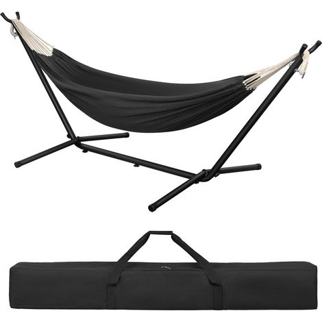 Hamac double portable avec support robuste – Capacité 250 kg, pour 2 personnes, lit-balancelle suspendu d’extérieur, pour camping et jardin, 280 × 106 × 100 cm (1/4)