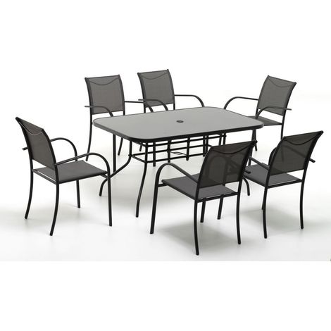 SET PLAYA DINING Antracite composto da Tavolo e 6 poltrone colore fumo