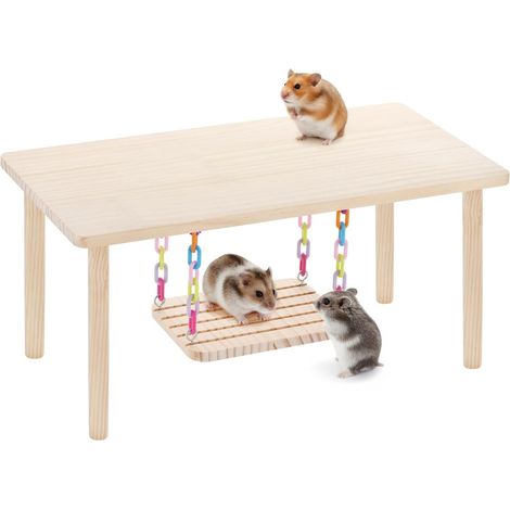 Spielplatz aus Kiefernholz für Hamster mit Hängeschaukel – Kleines Aktivitätszentrum, sicheres Kauspielzeug, Käfigmöbel für Zwerghamster, Mäuse, Rennmäuse, Ratten und andere Kleintiere, interaktiver S