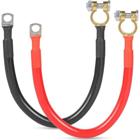 2 câbles de batterie automobile M10 50 cm 25 mm² 12 V/24 V avec bornes pour mise à la terre solaire et moto (1/4)