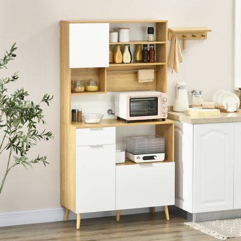 Mobile da cucina, complemento d'arredo con 3 ante, cassetto, ripiano regolabile e portasciugamani, 93x40x180 cm, colore naturale.