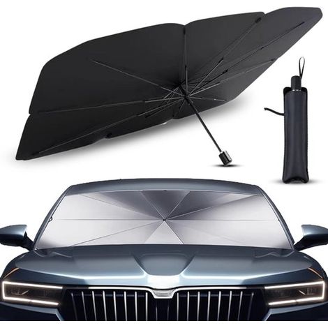 Accessoires auto - Protection UV et isolation thermique - Toile d'ombrage - Pare-soleil pliable pour voiture avec isolation thermique - 80 x 140 cm - Feuille d'aluminium noire (1/5)