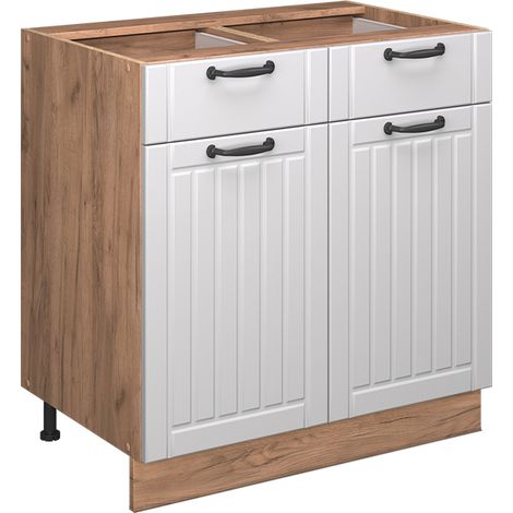 Küchenunterschrank Fame-Line, Weiß Landhaus, 80 cm ohne Arbeitsplatte, Vicco