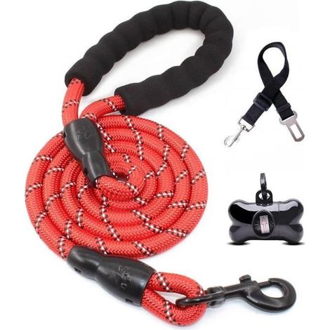 Laisse de chien en nylon 1,5m rouge pour course à pied, randonnée et marche (1/4)