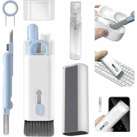(Bleu)Kit de Nettoyage électronique 7 en 1, Kit de Nettoyage de Clavier avec Brosse, Stylo de Nettoyage pour Airpods Pro, Adapté aux écouteurs, Ordinateur Portable, Téléphone, écran PC (1/5)
