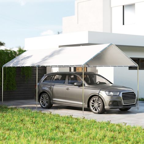 Carpa Garaje para Coche 3x6 m Cochera Portátil Impermeable con Toldo de Tela PE y Marco de Acero Galvanizado Blanco (1/5)