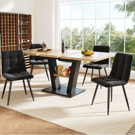 Set tavolo allungabile 118-157x70x75 cm MDF nero/naturale, 4 sedie per sala da pranzo - FLORAGRACE (1/5)