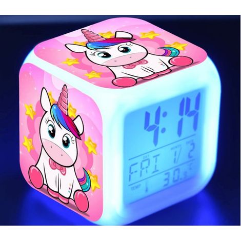 Petite taille 3 "8 cm, cousu, animation, lit bébé LED réveil numérique, décoration de Chambre d'enfant, Belle Licorne (1/5)