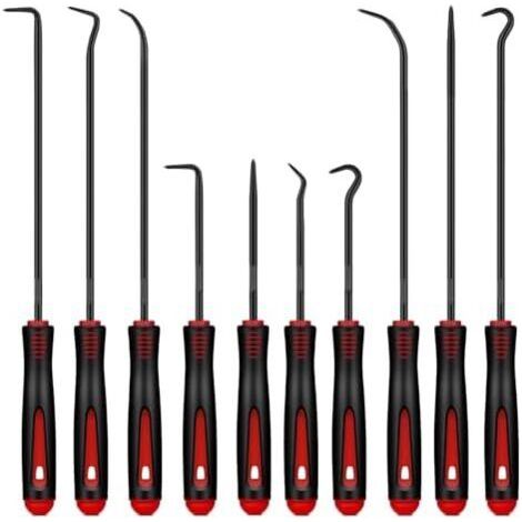 Lot de 10 crochets et crochets, en acier allié, outil précision automobile, pour enlever les tuyaux, joints d'huile, (rouge/noir, 16 cm + 24 cm) -