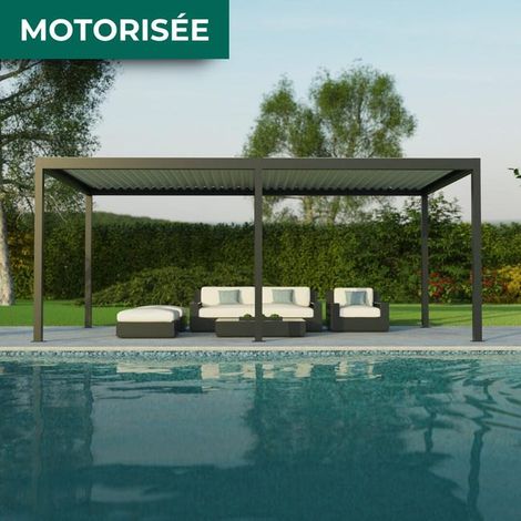 Pergola Bioclimatique Aluminium Autoportante Motorisée Éclairée 6x3 Anthracite SV ORIAL France (1/5)