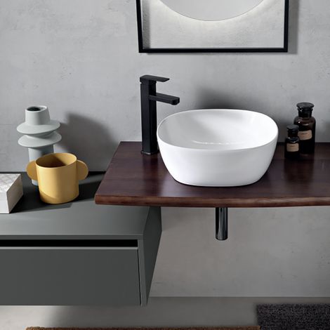 Mensola sospesa per lavabo bagno 100 cm in legno Noce BREIS (1/3)