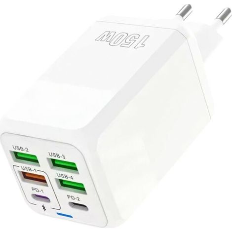 150W Gan Multiple 6 Port Dual PD&QC Traveling Charger for iPad MacBook Pixel Huawei ASUS Lenovo HP Tablette, Compatible with iPhone, Samsung Galaxy, Xiaomi, Huawei, Google Pixel (1/5)