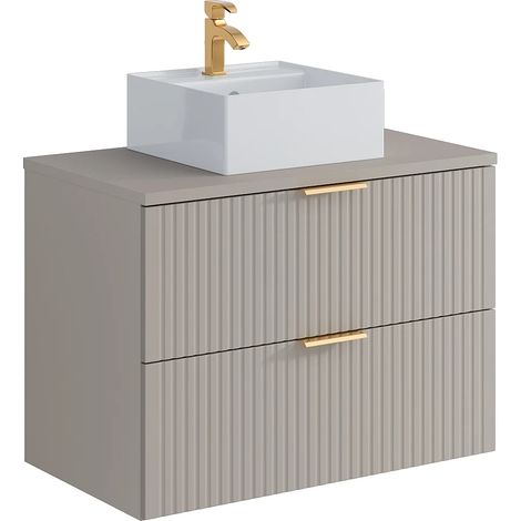 Meuble de salle de bain suspendu strié avec vasque à poser carrée - Beige - 80 cm - ZEVARA (1/5)