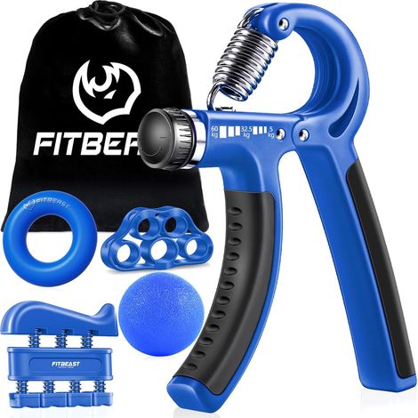 Hand Grip Musculation Avant Bras - Pack de 5, Poignet Musculation Ajustable, Grip Musculation Main, Étireur de Doigts, Anneau d'exercice et Balle Anti-Stress (1/5)