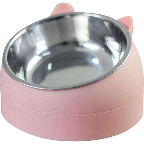 Bol d'eau de nourriture pour animaux de compagnie en acier inoxydable détachable empêcher le glissement forme de dessin animé bol d'alimentation pour chien chat rose (1/5)