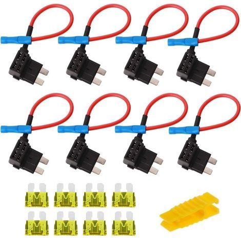 8 Pcs 12V pour voiture, adaptateurs de taille moyenne pour fusibles automobiles, distributeur de fusibles Add-A, porte-fusibles standard avec fusible 20A (1/5)