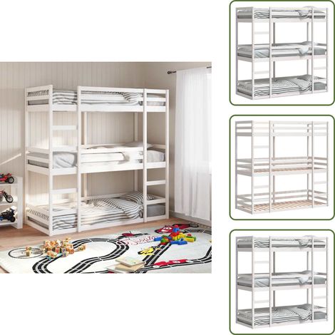 The Living Store Dreifach-Etagenbett Weiß 75x190 cm Massivholz Kiefer - Holzbett