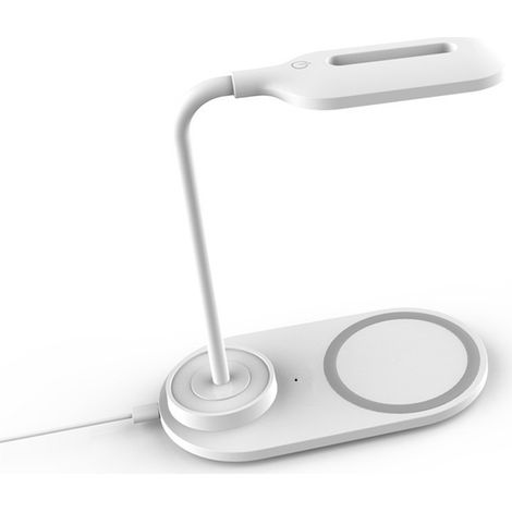 Lampe de bureau LED tactile avec chargeur sans fil, éclairage de lecture respectueux des yeux pour la maison et le bureau, 2 modes de couleur, col de cygne réglable, blanche (1/5)