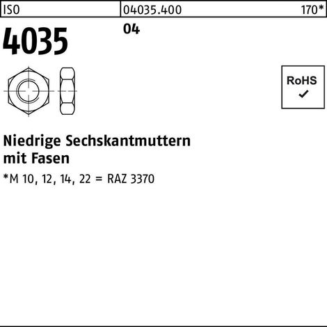 Sechskantmutter ISO 4035 M 33 x 3,5 Stahl blank 10 Stk (1/2)