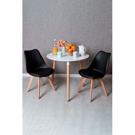 Conjuntos de mesa y sillas - Conjunto Mesa Tower Redonda 80 cm Blanca y Pack 2 Sillas Synk Basic - Negro