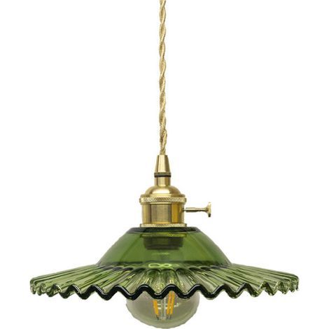 Suspension industrielle vintage en verre – Abat-jour en verre laiton – Tension 110-240V – Ø22cm x 6cm – Câble tressé 60cm (1/5)