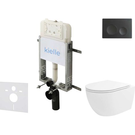 kielle Genesis New - Conjunto de instalación empotrada, inodoro Oudee, Vortex Rimless+, asiento softclose y pulsador Gemini New I, negro mate 30528SZ30 (1/5)