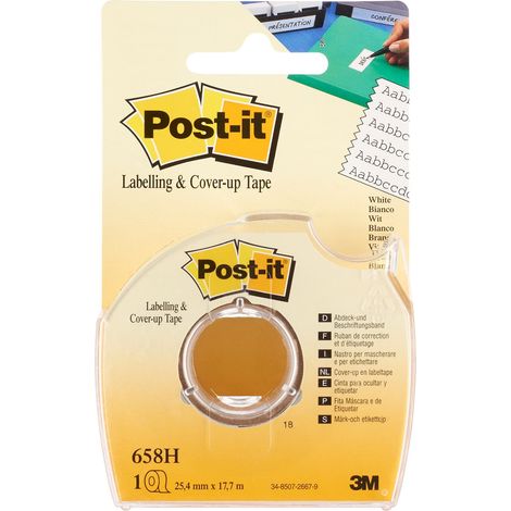 Post-it Nastro Adesivo in Carta per Etichette e Correzioni, Scrivibile, Bianco e Rimovibile, Post-it Rotolo per Scuola, Quaderni e Archivio, Rotolo da 25 mm x 17,7 m (1/4)