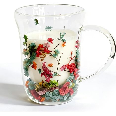 Verres double paroi avec fleurs séchées, 300ml, pour café & thé