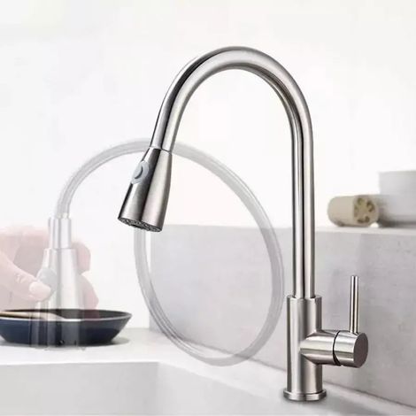 Robinet de Cuisine avec Douchette Extractible Inox Satine CF018 (1/5)