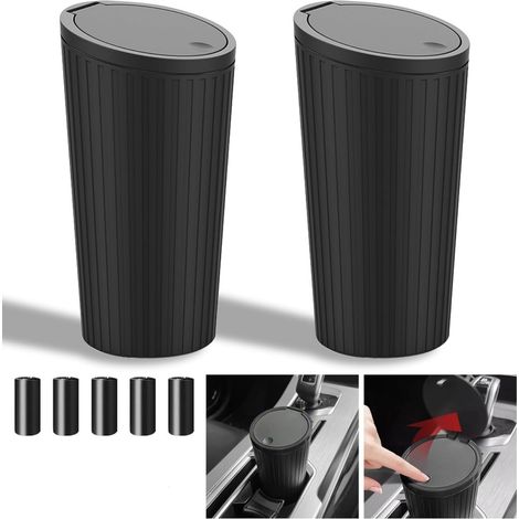 Lot de 2 Poubelle de Voiture avec Couvercle  Mini Portable, Imperméable et Anti odeur Lavable  5 Rouleaux de Sacs Inclus  Pour Maison, Cuisine