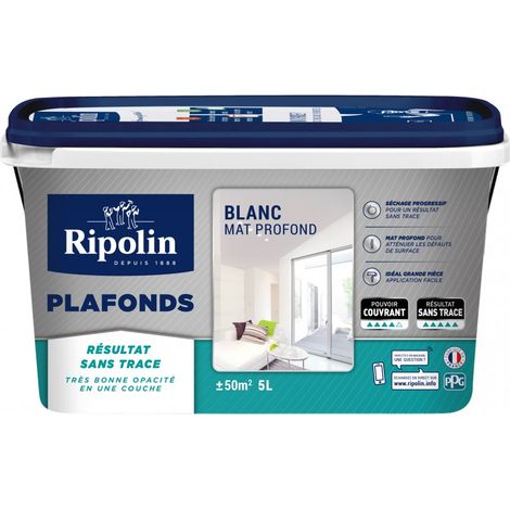 Peinture plafonds - Blanc mat - Sans trace - RIPOLIN - 5L