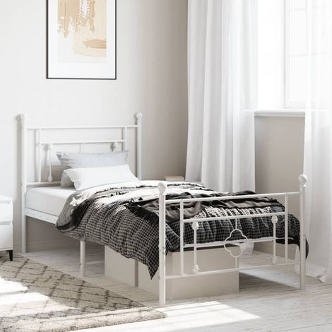 Cadre de lit métal sans matelas et pied de lit blanc 100x190 cm vidaXL (1/5)