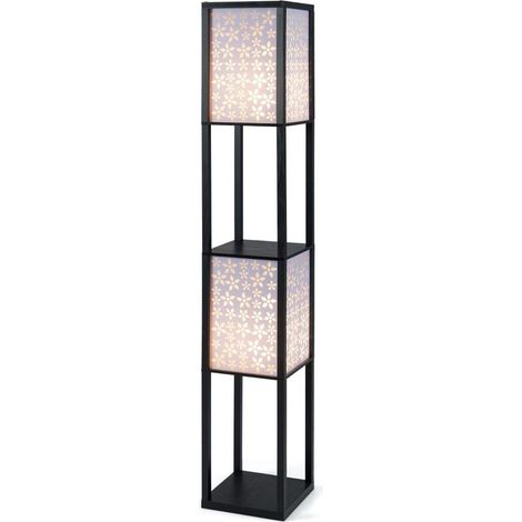 Optimiser l'Espace Lampadaire Étagère en Bois Noir 2 Lampes Double Commande avec Motif Floral E27 (1/2)