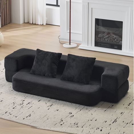 Canapé convertible 2 places en mousse, sans montage, noir, 190 x 102 x 42 cm, REDOM (1/5)