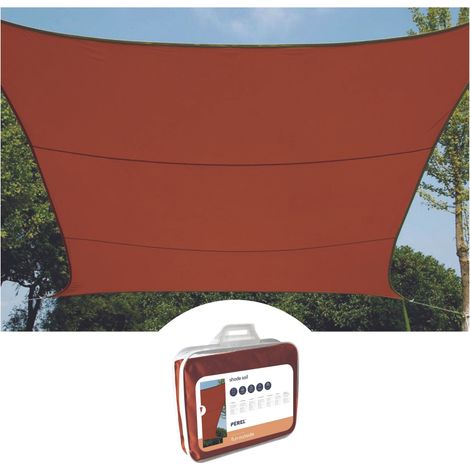 Perel Rechteckiges Sonnensegel 2 x 3 m für Garten und Terrasse, wasserabweisendes atmungsaktives Polyester, 90 % UV-Schutz, Edelstahl-O-Ringe, Terrakotta