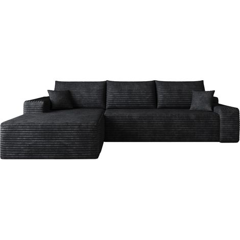 CHICFURN Sofá modular esquinero sin montaje, con chaise longue reversible, tejido tipo pana suave, asiento profundo y estilo boneless para salón, dormitorio y piso, negro (1/5)